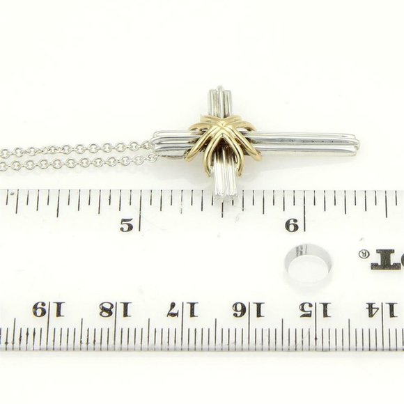 Tiffany & Co. 925 Silver 18k Gold Cross Necklace - Picture 5 of 7